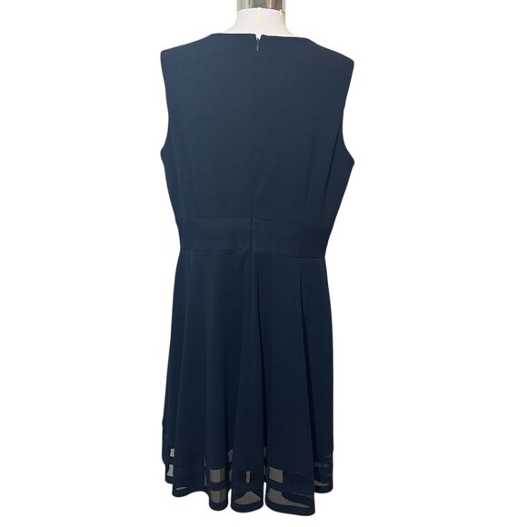 Calvin Klein Women Navy Illusion- Trim Ponte Fit and Flare Dress Size 14 Career - Picture 3 of 10
